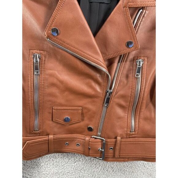 LTH JKt Mya Cropped Leather Biker Jacket Size Medium Brown - Picture 6 of 10